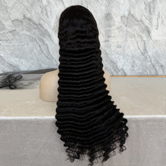Deep Wave Natural Color 13x6 Transparent And HD Lace Full Frontal Wigs 24 inch-32 inch
